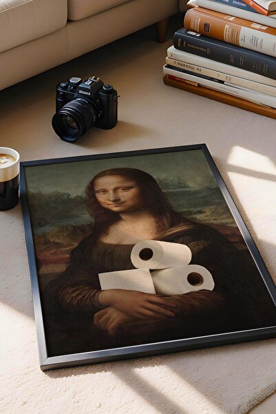 Saturn Tuvalet Kağıdı Tutan Mona Lisa Çerçeveli Tablo - WC Tuvalet İçin Tablo