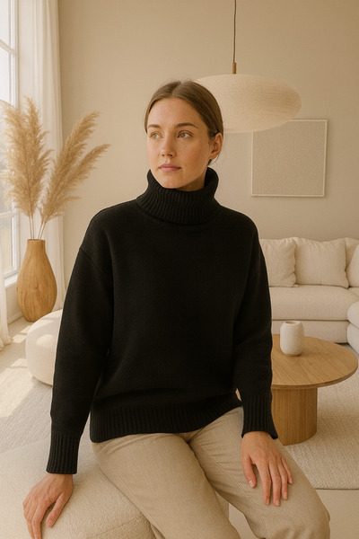 Noi Belis Basic Stand Collar Oversize Soft Textured Knitwear Sweater Aw25Kz0010