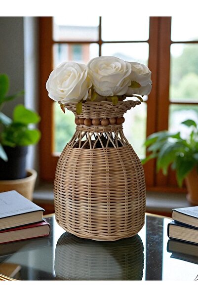 Bohodella Rattan Bambu Hasır Vazo Çiçeklik Sepet
