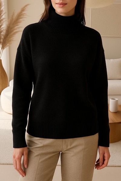 Noi Belis Basic Stand Collar Oversize Soft Textured Knitwear Sweater Aw25Kz0010