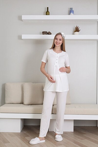 TREND V Yaka Sabahlıklı Lohusa Pijama Takımı - 3435