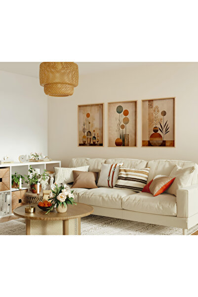 ARTCASTLE 3'lü Ahşap Çerçeveli Tablo Seti Boho Abstrack