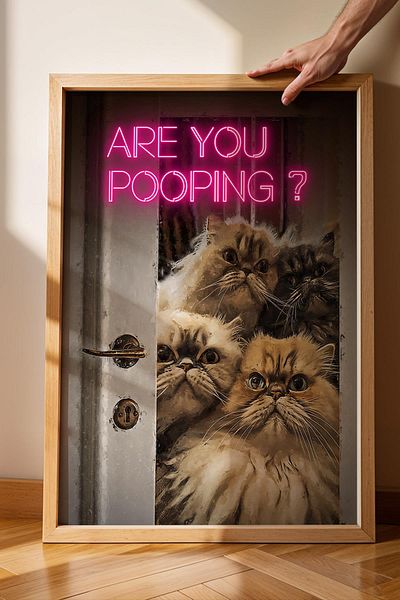 Saturn Are You Pooping Cats Framed Painting - Painting for Wc Toilet