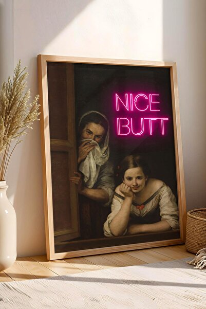 Saturn Nice Butt Penceredeki İki Kadın Çerçeveli Tablo - WC Tuvalet İçin Tablo