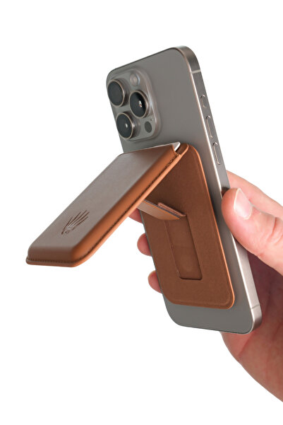 WATCHOFROYAL Tan Magnetic Adhesive Magnet Card Holder with Kickstand Stand