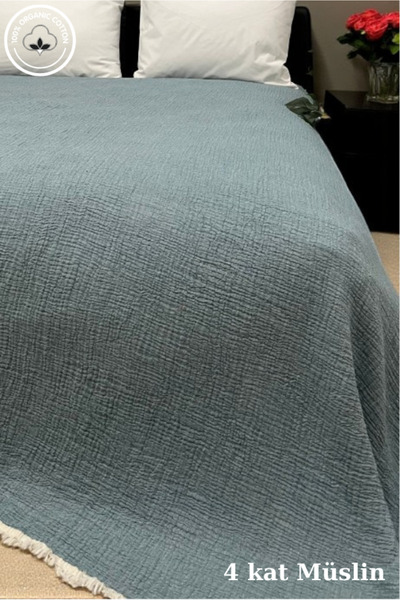 VESSİNOHOME Pure Serisi Çift Kişilik Müslin Yatak Örtüsü (220×240)%100 Pamuk, 4 Kat, Doğal Nefes Alabilen Kumaş