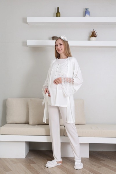 TREND Volan Kol Sabahlıklı Lohusa Pijama Takımı - 3431