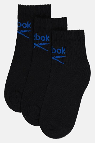 Reebok Men 3 Pair Brand Logo Ankle Socks, Black