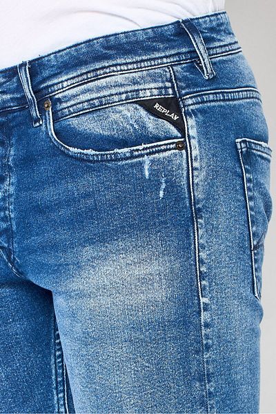 Replay Men Straight Fit Washed Stretchable Denim Jeans, Blue