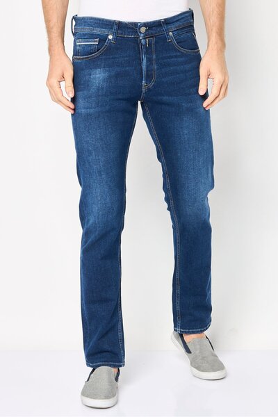 Replay Men Straight Fit Washed Stretchable Denim, Dark Blue