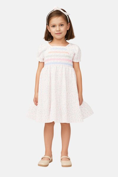 Willow & Whistle Toddlers Girl 2 Pieces Floral Print Dress With Headband, Multicolor