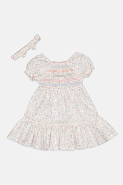 Willow & Whistle Toddlers Girl 2 Pieces Floral Print Dress With Headband, Multicolor