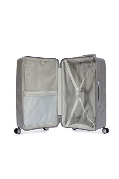 Pierre Cardin Orta Ve Kabin Boy 2'li Set %100 Polipropilen Valiz Gri 04PC7080