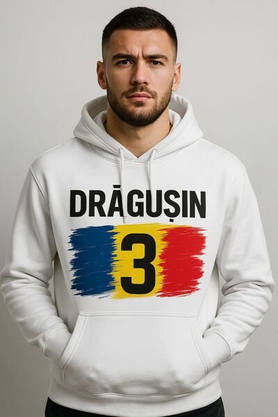 CLASSY.MODA Drăgușin 3 Hooded Sweatshirt – Romanian Football Hoodie 3 Thread Digital Printing with Kangaroo Pocket