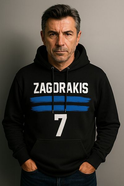 CLASSY.MODA Zagorakis 7 Hooded Sweatshirt – Greece Player Hoodie Kangaroo Pocket 3 Thread Digital Print