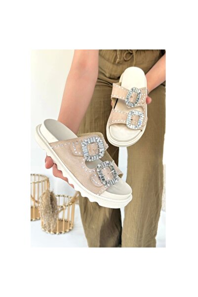 Melek Moda Nubuck Stone Elegant Slippers