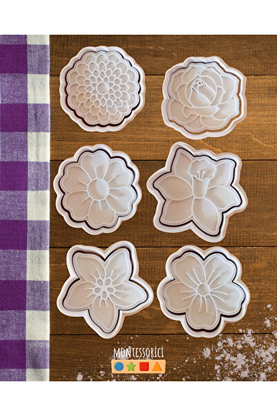 Montessori مجموعة قوالب بسكويت الزهور مكونة من 12 قطعة - ختم وقاطع زهور الربيع