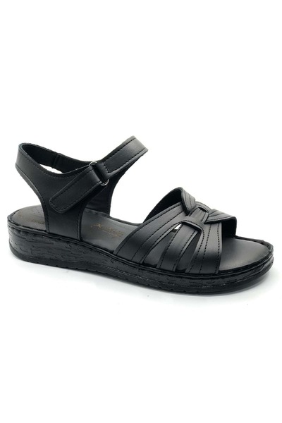 Kocamanlar Ayakkabı Kocamanlar 8712 Genuine Leather Comfort Orthopedic Women's Sandals Black
