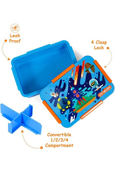 erorex 1/2/3/4 Compartment Convertible Bento Lunch Box Space Blue 850Ml