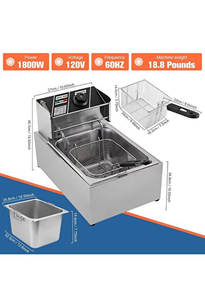 erorex 6L 2200W Stainless Steel Electric Deep Fryer Basket & Lid, Electric Deep Fryer, Countertop Kitchen Frying