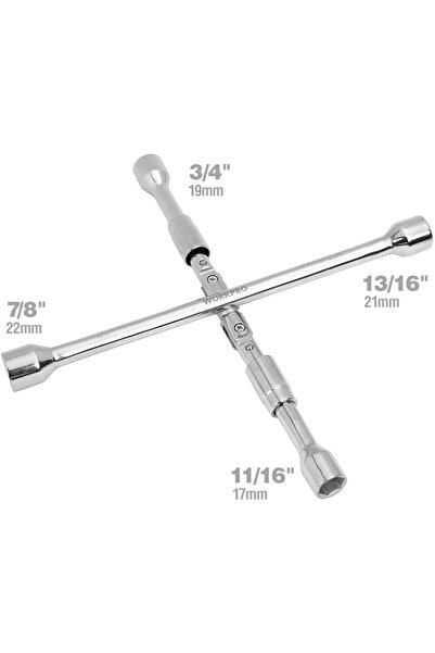 erorex 14-Inch Universal Folding Lug Wrench, 4-Way Cross Wrench
