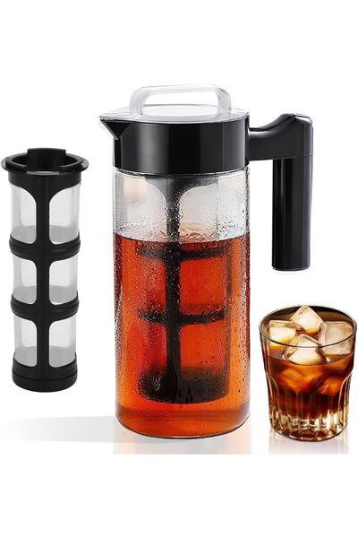 erorex Cold Brew Coffee Maker 44Oz , Iced Coffee Glass Pitcher Lid & Nylon Filter, Cold Brewer Carafe Cold