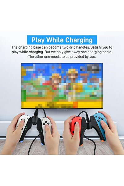 erorex 4 1 Joycon Charger Grip Controller Charging Dock Converts Grip Charger Dock Stand Led Indicator