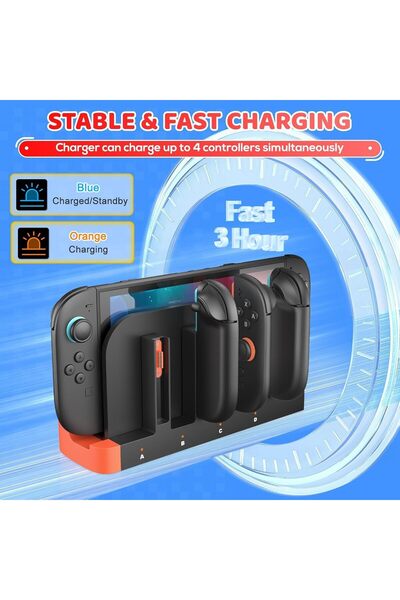 erorex Charger Dock Nintendo Switch 2 Joycon & Controllers Led Charging Indicator Fast Charging Auto Off