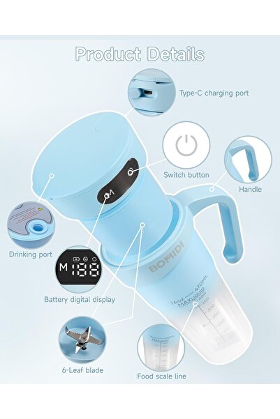 erorex Portable Blender, Smoothie Maker 6-Leaf Stainless Steel Blade, Cordless Type-C Charging Ipx7