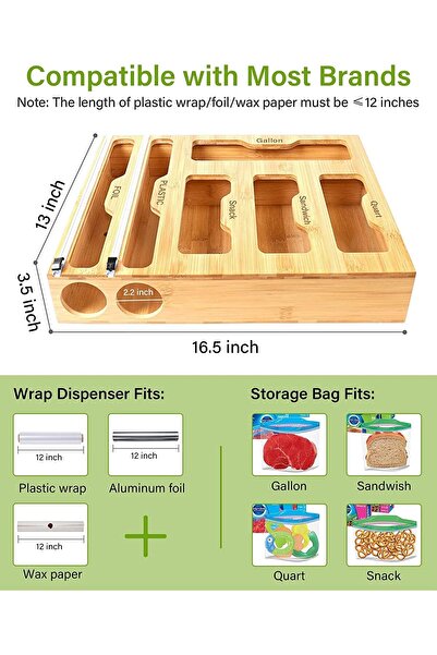 erorex 6 1 Wrap Dispenser Cutter,Ziplock Bag Organizer,Plastic Bamboo Foil Cutters,Parchment Wax Paper