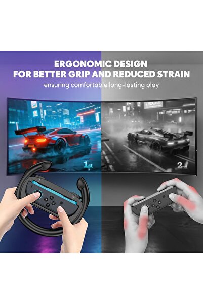 erorex 2 Pack Steering Wheels Compatible With Nintendo Switch 2 Joycon Wheel For Racing Games Black