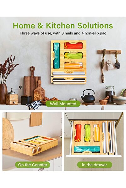 erorex 6 1 Wrap Dispenser Cutter,Ziplock Bag Organizer,Plastic Bamboo Foil Cutters,Parchment Wax Paper