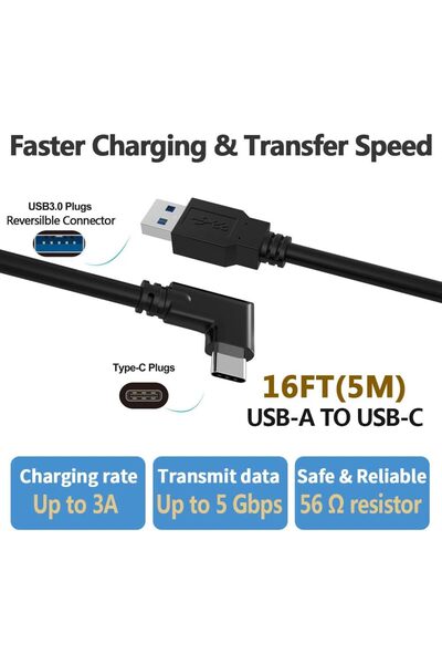 erorex Compatible Oculus Link Cable 16Ft Usb 3.2 Gen1 Usb C High Speed Data Transfer & Fast Charging Cable