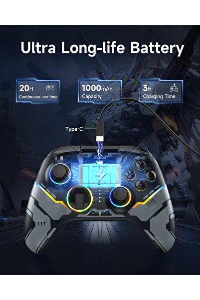 erorex X15 Wireless Pc Controller Gaming Controller 7 Rgb Lights Hall Joystick & Trigger Bluetooth