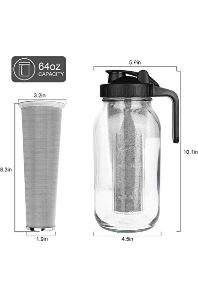 erorex Cold Brew Coffee Maker,64 Oz Iced Coffee Maker Stainless Steel Filter,Wide Mouth Mason Jar