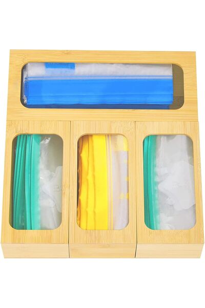 erorex Plastic Wrap Bamboo Ziplock Bag Storage Organizer And Dispenser For Kitchen Drawer (5)