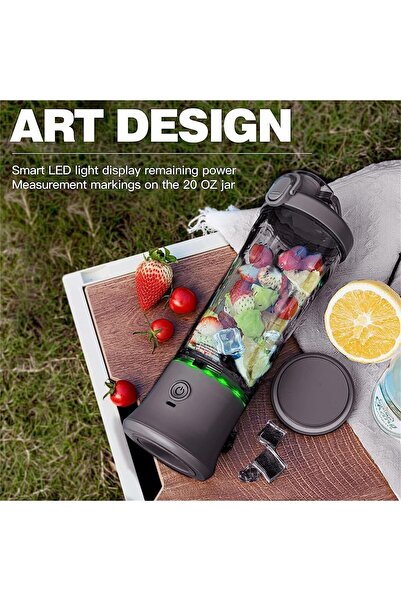 erorex Portable Blender, Usb Rechargeable With 600Ml Blender Cups With Travel Lid,Black