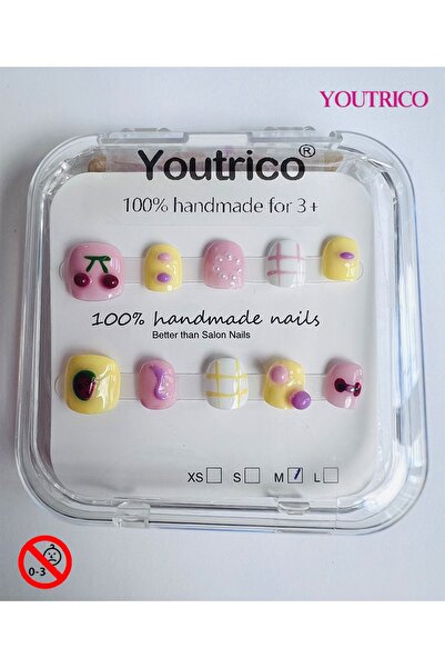 Youtrico Kids Press-on Nails - 100% Handmade Non-Toxic Safe for Ages 3+ Cute Green Kids' Fake Nails-M