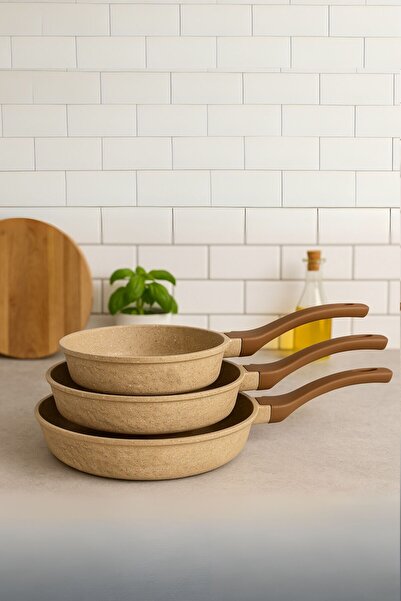 LAVONNI 3 Parça Döküm Mini Tava Seti - Cappuccino ( 18 CM-22 CM-26 CM)