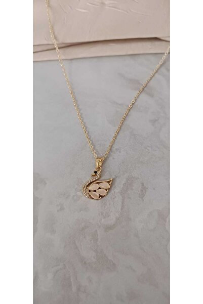 Shae Jewelry قلادة نسائية من الزركون على شكل بجعة ذهبية اللون