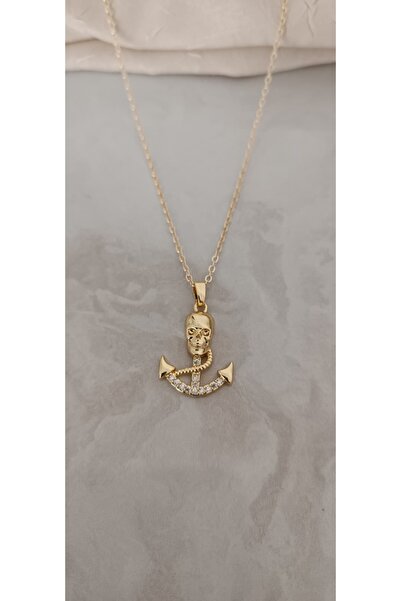 Shae Jewelry Altın Renkli Kafatası ve Çapa Figürlü Kadın Kolye