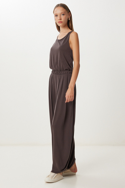 Lovelyİstanbul Strappy Draped Modal Jumpsuit Lub0153 Brown