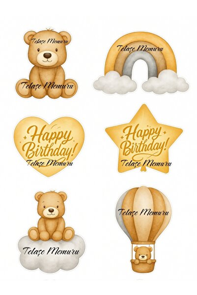telaşe memuru Ayıcık ve Balon Yenilebilir Cupcake ve Pasta Resmi Baskısı - Ye...
