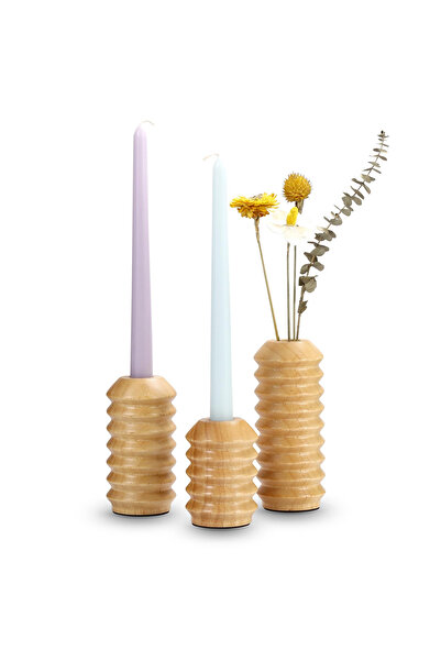 OEM Set de 3 suporturi de lumânări din lemn masiv