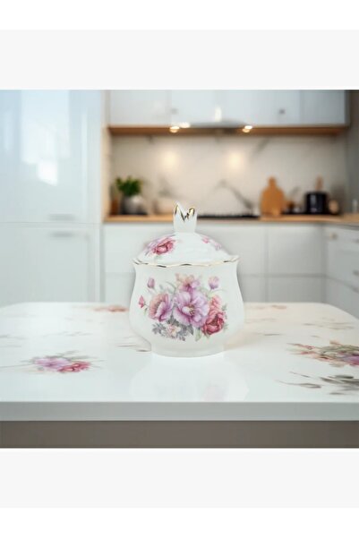 rexa وعاء سكر من البورسلين بتصميم وردة كلاسيكية مع لمسة ذهبية - 2SS4-549