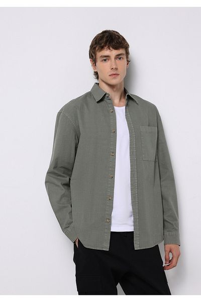 Colin's Comfort Fit Shirt Neck Plain Men's Green Long Sleeve Shirt