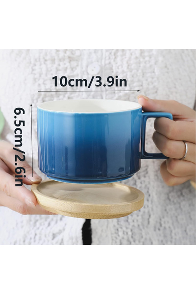 OEM Large ceramic mug 310ml with wooden stand