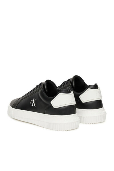 Calvin Klein Erkek %100 Deri Yuvarlak Sert Burunlu CK Logolu Siyah Sneaker YM0YM01296-0GM