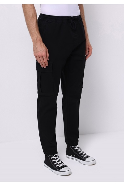 Colin's Cargo Fit Orta Bel Lastikli Paça Erkek Siyah Pantolon