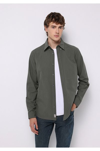Colin's Regular Fit Shirt Neck Plain Men's Green Long Sleeve Shirt